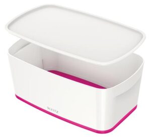 Tároló doboz, fedővel, kicsi, LEITZ "MyBox", fehér-rózsaszín - Bécsi Irodaker