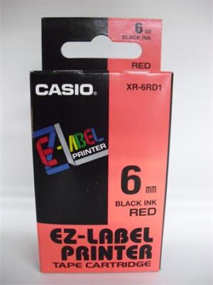 Feliratozógép szalag, 6 mm x 8 m, CASIO, piros-fekete - Bécsi Irodaker