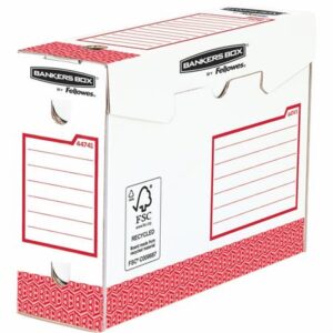 Archiválódoboz, extra erős, A4+, 100 mm, FELLOWES "Bankers Box Basic", piros- fehér - Bécsi Irodaker