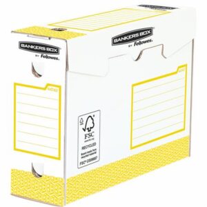 Archiválódoboz, extra erős, A4+, 100 mm, FELLOWES "Bankers Box Basic", sárga- fehér - Bécsi Irodaker