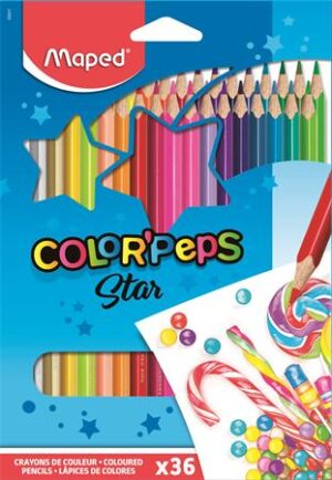 Gyártó: <span class='dk-excerpt-value'>MAPED</span>
Katalóguskód: <span class='dk-excerpt-value'>399A5</span>
Csomagolási egység: <span class='dk-excerpt-value'>36 db</span> Színes ceruza készlet, háromszögletű, MAPED "Color`Peps Star", 36 különböző szín