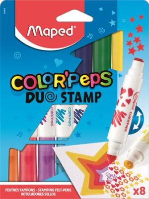 Gyártó: <span class='dk-excerpt-value'>MAPED</span>
Csomagolási egység: <span class='dk-excerpt-value'>8 db</span> Filctoll készlet, 7,5 mm, kétvégű, MAPED "Color`Peps Duo Stamp" 8 különböző szín és minta