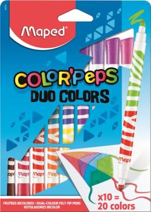 Gyártó: <span class='dk-excerpt-value'>MAPED</span>
Katalóguskód: <span class='dk-excerpt-value'>414F</span>
Csomagolási egység: <span class='dk-excerpt-value'>10 db</span> Filctoll készlet, kimosható, MAPED "Color`Peps Duo", 20 különböző szín