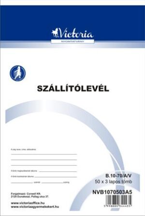 Gyártó: <span class='dk-excerpt-value'>VICTORIA</span>
Katalóguskód: <span class='dk-excerpt-value'>203D4</span>
Csomagolási egység: <span class='dk-excerpt-value'>500 garn</span> Nyomtatvány, szállítólevél, 50x3, A5, VICTORIA PAPER "B.10-70", 10 tömb/csomag