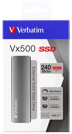 SSD (külső memória) 240 GB, USB 3.1, VERBATIM "Vx500", szürke - Bécsi Irodaker