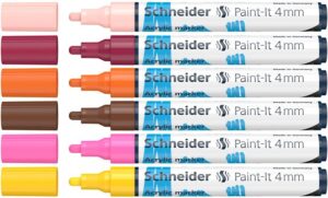 Gyártó: <span class='dk-excerpt-value'>SCHNEIDER</span> Katalóguskód: <span class='dk-excerpt-value'>398C6</span> Csomagolási egység: <span class='dk-excerpt-value'>6 db</span> Dekormarker készlet, akril, 4 mm, SCHNEIDER "Paint-It 320", 6 különböző szín