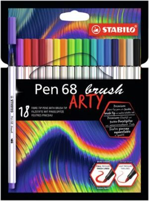 Gyártó: <span class='dk-excerpt-value'>STABILO</span>
Csomagolási egység: <span class='dk-excerpt-value'>18 db</span> Ecsetirón készlet, STABILO "Pen 68 brush ARTY", 18 különböző szín