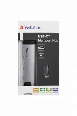 USB elosztó-HUB és ethernet átalakító, 4 port, USB 3.0, USB-C, HDMI, VERBATIM - Bécsi Irodaker