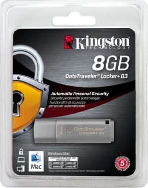 Gyártó: <span class='dk-excerpt-value'>KINGSTON</span> Pendrive, 8GB, USB 3.0, jelszavas védelem, KINGSTON " DataTraveler Locker+ G3", ezüst