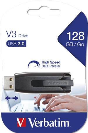 Pendrive, 128GB, USB 3.0, 80/25 MB/sec, VERBATIM "V3", fekete-szürke - Bécsi Irodaker