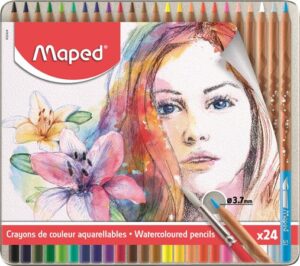 Gyártó: <span class='dk-excerpt-value'>MAPED</span>
Csomagolási egység: <span class='dk-excerpt-value'>24 db</span> Akvarell ceruza készlet, ecsettel, fém doboz, MAPED "Artists", 24 különböző szín