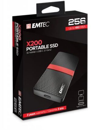 SSD (külső memória), 256GB, USB 3.2, 420/450 MB/s, EMTEC "X200" - Bécsi Irodaker