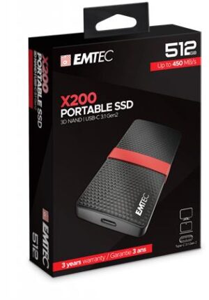 SSD (külső memória), 512GB, USB 3.2, 420/450 MB/s, EMTEC "X200" - Bécsi Irodaker