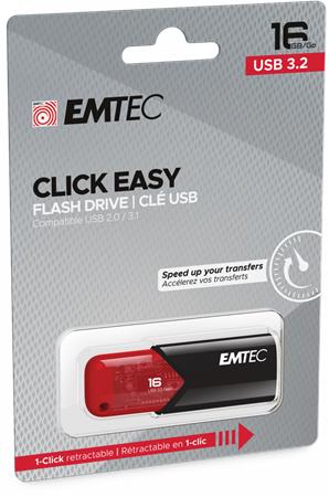 Pendrive, 16GB, USB 3.2, EMTEC "B110 Click Easy", fekete-piros - Bécsi Irodaker