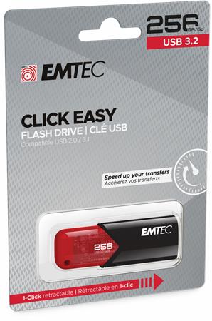 Pendrive, 256GB, USB 3.2, EMTEC "B110 Click Easy", fekete-piros - Bécsi Irodaker