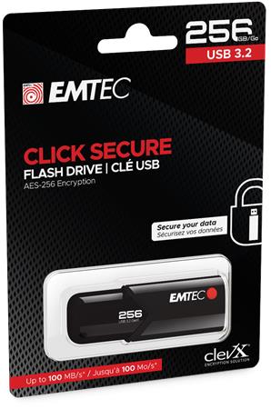 Pendrive, 256GB, USB 3.2, titkosított, EMTEC "B120 Click Secure" - Bécsi Irodaker