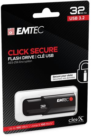 Pendrive, 32GB, USB 3.2, titkosított, EMTEC "B120 Click Secure" - Bécsi Irodaker