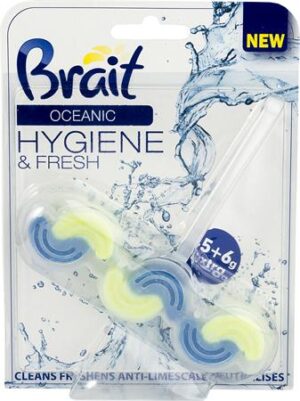 Gyártó: <span class='dk-excerpt-value'>.</span> WC tisztító blokk, 2 fázisú, 45 g, "Brait Hygiene and fresh", óceán