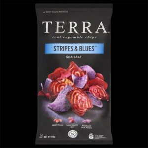 Gyártó: <span class='dk-excerpt-value'>TERRA</span> Zöldségchips, 110 g, TERRA "Stripes&Blues", burgonyás-céklás