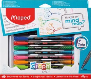 Gyártó: <span class='dk-excerpt-value'>MAPED</span>
Csomagolási egység: <span class='dk-excerpt-value'>8 db</span> Tűfilc készlet, 0,4 mm, MAPED "Graph`Peps - How to Mind Map Box", 8 különböző szín