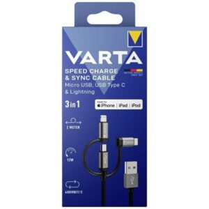 Gyártó: <span class='dk-excerpt-value'>VARTA</span> USB kábel, 3-az-1-ben USB A–Light/Micro/C, 2m, VARTA