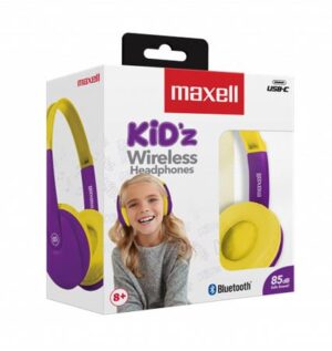Gyártó: <span class='dk-excerpt-value'>MAXELL</span> Fejhallgató, gyerek méret, vezeték nélküli, Bluetooth, mikrofonnal, MAXELL "HP-BT350", lila-sárga