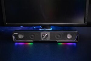 Gyártó: <span class='dk-excerpt-value'>SPEEDLINK</span> Hangszóró, 12W, 2x3.5 mm jack + USB-A, SPEEDLINK "GRAVITY RGB Stereo Soundbar", fekete