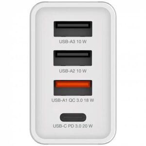 Gyártó: <span class='dk-excerpt-value'>VERBATIM</span> Hálózati töltő, 1xUSB-C PD (20W), USB-A QC 3.0, 2xUSB-A (10W), VERBATIM, fehér