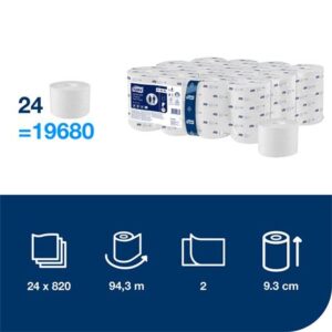 Gyártó: <span class='dk-excerpt-value'>TORK</span>
Csomagolási egység: <span class='dk-excerpt-value'>24 tek</span> Toalettpapír, belsőmag nélküli, T7 rendszer, 2 rétegű, 13,1 cm átmérő, Advanced, TORK "OptiServe", fehér