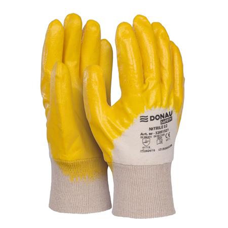 Szerelőkesztyű, nitril, DONAU "Safety 02", 8/M méret, sárga