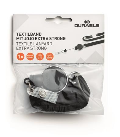 Azonosítókártya-tartó, kihúzható, patentos, nyakbaakasztóval, DURABLE "Extra Strong", fekete - Image 2