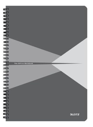 Spirálfüzet, A4, kockás, 90 lap, laminált karton borító, LEITZ "Office", szürke