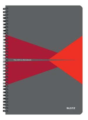 Spirálfüzet, A4, vonalas, 90 lap, laminált karton borító, LEITZ "Office", szürke-piros