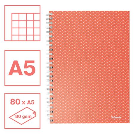 Spirálfüzet, A5, kockás, 80 lap, ESSELTE "Colour`Breeze", korall - Image 2