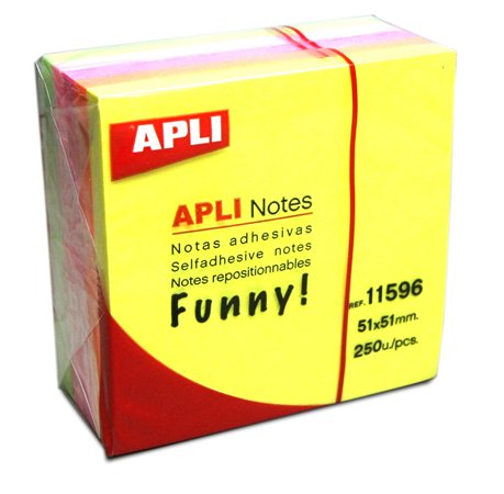 Öntapadó jegyzettömb, 51x51 mm, 250 lap, APLI "Funny", neon - Image 2