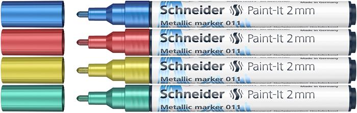 Akrilmarker készlet, 2 mm, SCHNEIDER "Paint-It 011", 4 különböző metálszín