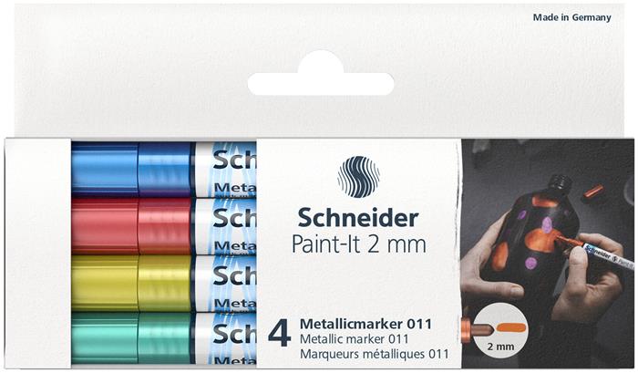 Akrilmarker készlet, 2 mm, SCHNEIDER "Paint-It 011", 4 különböző metálszín - Image 2