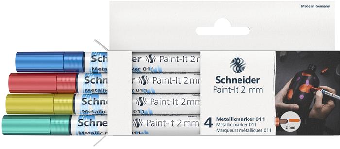 Akrilmarker készlet, 2 mm, SCHNEIDER "Paint-It 011", 4 különböző metálszín - Image 3