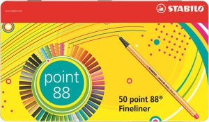 Tűfilc készlet, 0,4 mm, fém doboz, STABILO "Point 88", 47+3 különböző szín