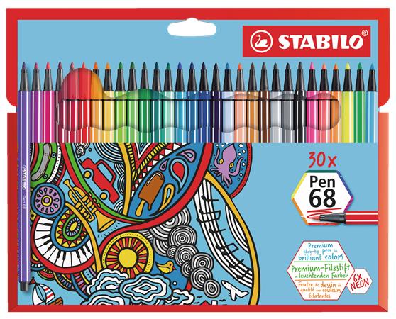 Filctoll készlet, 1 mm, STABILO "Pen 68", 30 különböző szín