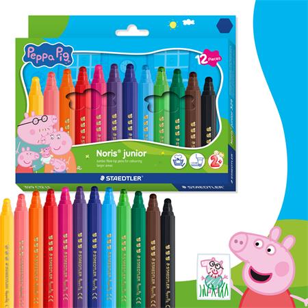 Filctoll készlet, 2,5 mm, kimosható, jumbo, STAEDTLER „Noris® junior 329”, Peppa malac, 12 szín - Image 2