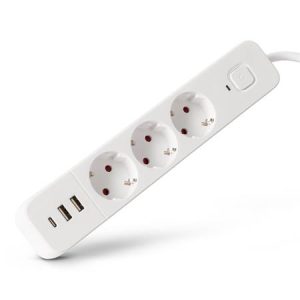 Elosztósor, 3 aljzat, 1,5 m, USB, kapcsolóval, ENTAC, fehér