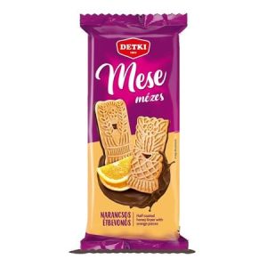 Mézes linzer, 180 g, DETKI "Mese", narancsdarabokkal, kakaós étbevonómasszával félig mártva