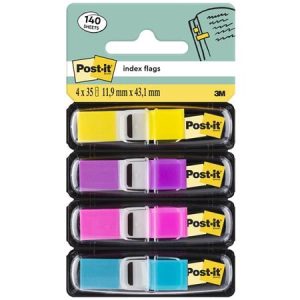 Jelölőcímke adagolóban, műanyag, 4x35 lap, 11,9x43,2 mm, 3M POSTIT, élénk neon színek