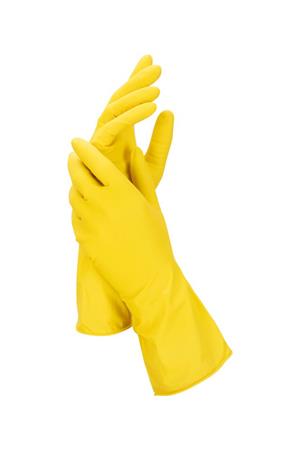 Gumikesztyű, háztartási, latex, M méret, sárga