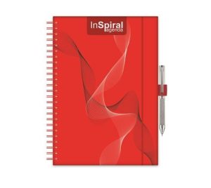 Naptár, tervező, A5, heti, DAYLINER, "InSpiral", piros-piros
