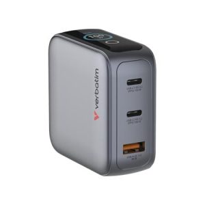 Hálózati töltő, 2xUSB-C, USB-A, kijelző, 100W, GaN, VERBATIM