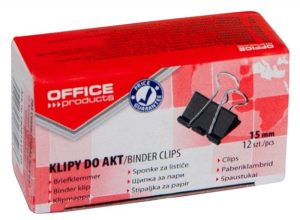 Bindercsipesz, 15 mm, OFFICE PRODUCTS, fekete
