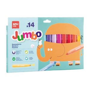 Filctoll készlet, 9,6 mm, kimosható, vastag, APLI Kids "Jumbo", 14 különböző szín