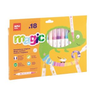 Filctoll készlet, kétvégű, kimosható, APLI Kids "Magic", 18 különböző szín